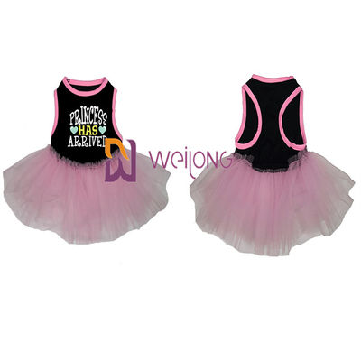 Vestidos pequenos do cão dos plissados do tule sem mangas e vestido redondo fraco do cão do rosa do colar