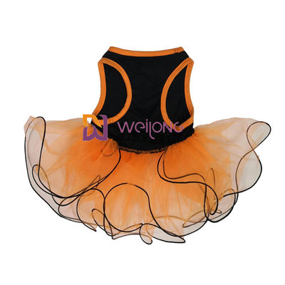 Jérsei da decoração CVC da curva do vestido do animal de estimação de Dia das Bruxas da saia do tule da abóbora/crânio