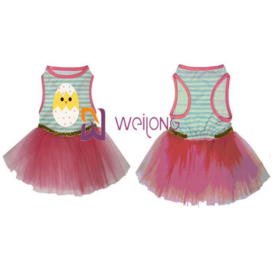 Bom vestido fêmea do cão do jérsei 180G da curva CVC do vestido do animal de estimação da Páscoa da saia do dobro da elasticidade