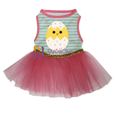 Bom vestido fêmea do cão do jérsei 180G da curva CVC do vestido do animal de estimação da Páscoa da saia do dobro da elasticidade