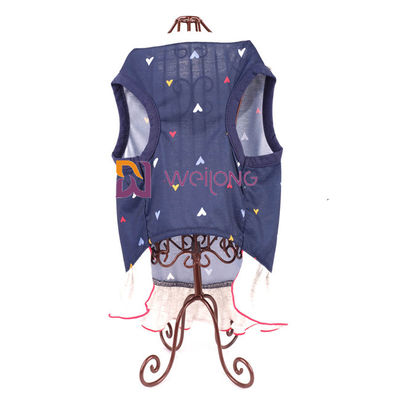 A cópia de Digitas borda o vestido de molho tecido do cão do colar do verão do jérsei do amor do vestido do animal de estimação coração feito sob encomenda poli