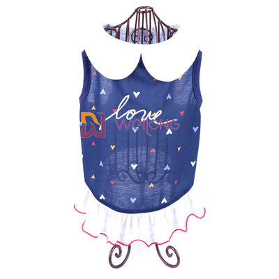 A cópia de Digitas borda o vestido de molho tecido do cão do colar do verão do jérsei do amor do vestido do animal de estimação coração feito sob encomenda poli