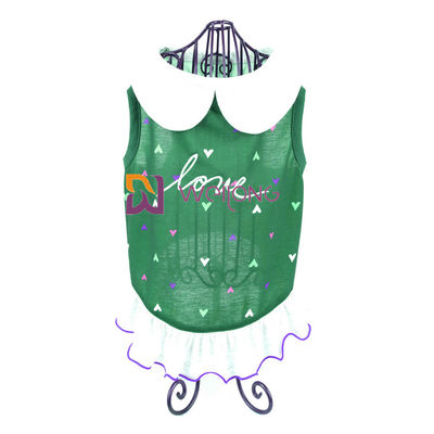A cópia de Digitas borda o vestido de molho tecido do cão do colar do verão do jérsei do amor do vestido do animal de estimação coração feito sob encomenda poli