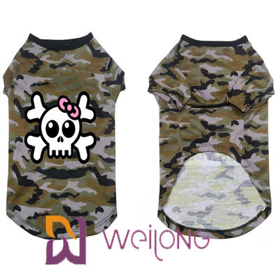 Camisa poli do animal de estimação T de Dia das Bruxas do crânio da camuflagem para o jérsei poli 180G do cão 100%