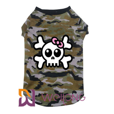 Camisa poli do animal de estimação T de Dia das Bruxas do crânio da camuflagem para o jérsei poli 180G do cão 100%