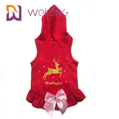A curva do cetim imprimiu o Hoodie vermelho do Natal do revestimento dourado do inverno do cão dos cervos para gatos dos cães