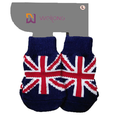 Spandex de confecção de malhas personalizado do algodão 5% de Union Jack 95% dos testes padrões da peúga do cão